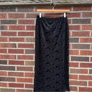 Kathie Lee Collection Black Velvet Rose Long Line Maxi Skirt